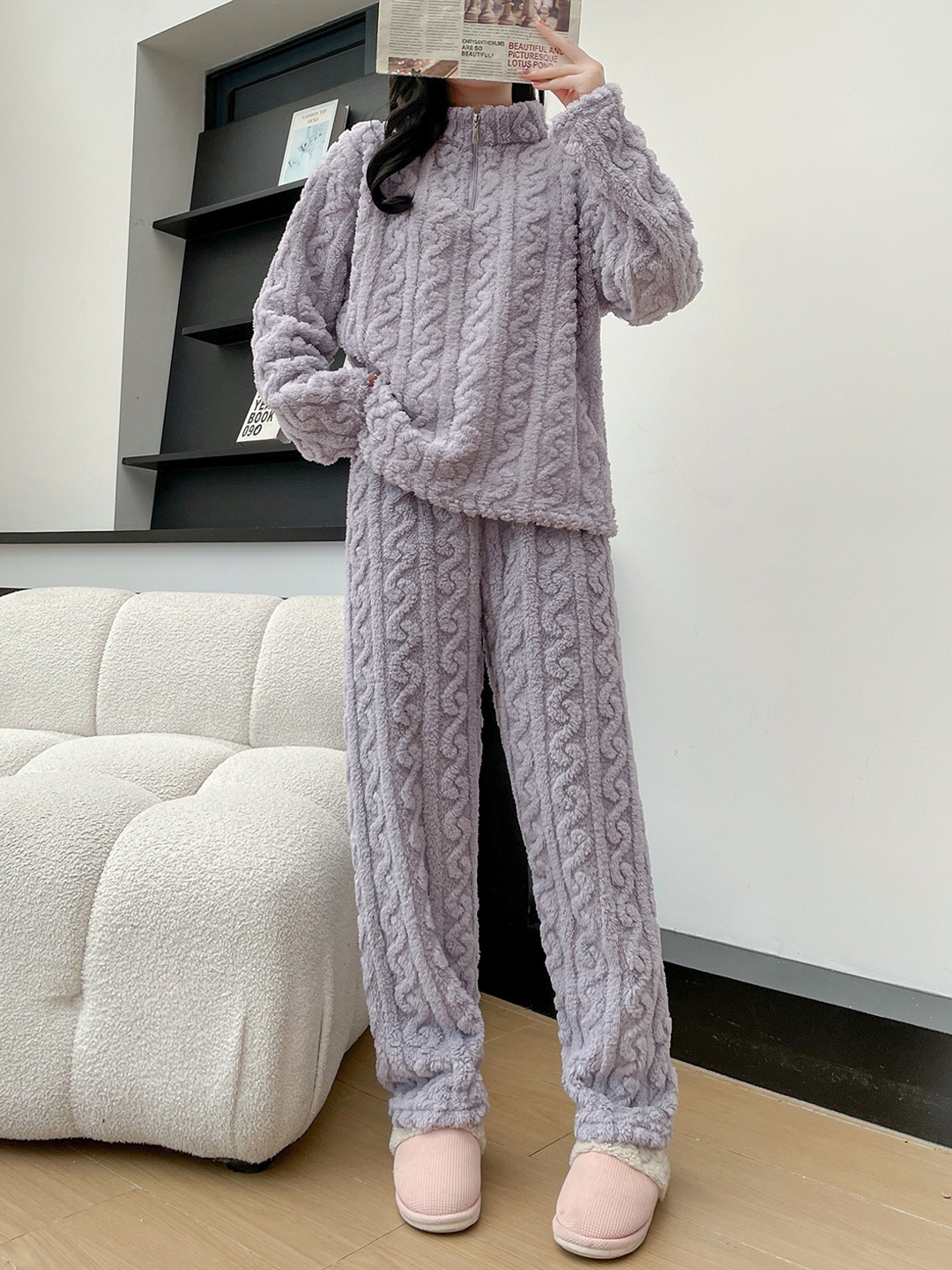 

Lugo Women Round Neck Night suit, Purple