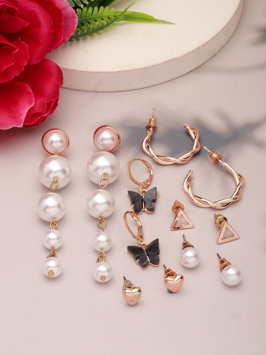 

NVR Set Of 6 Contemporary Drop Earrings, Gold