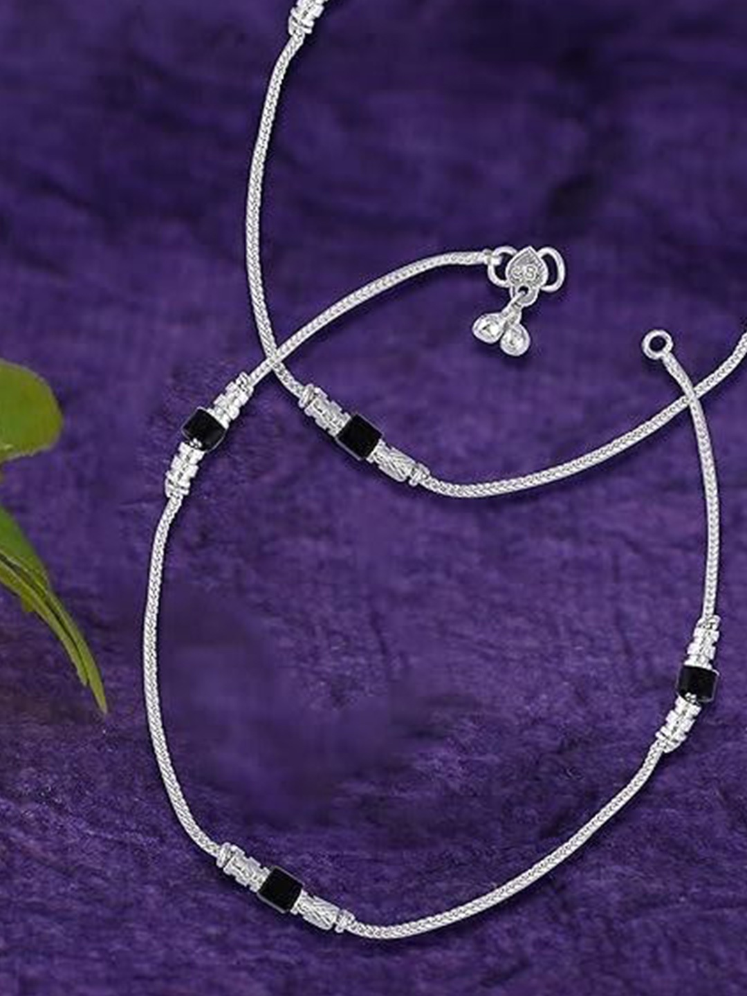 

Lila Set of 2 Silver-Plated Beaded Anklets