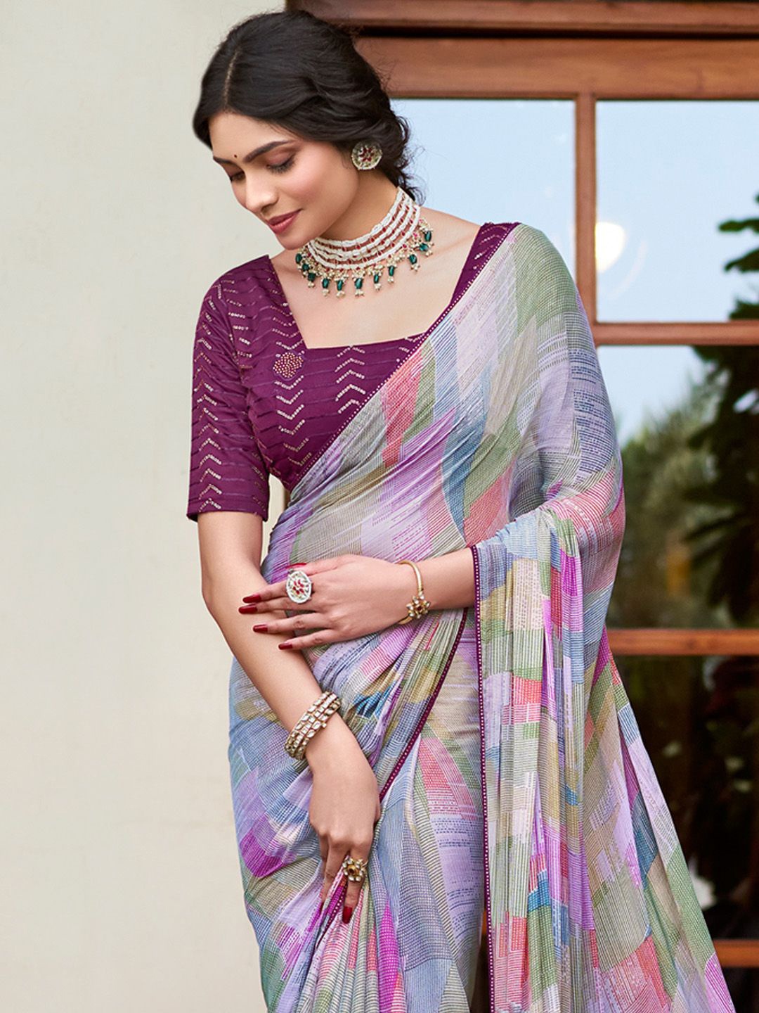 

Anouk Abstract Printed Festive Wear Saree, Lavender