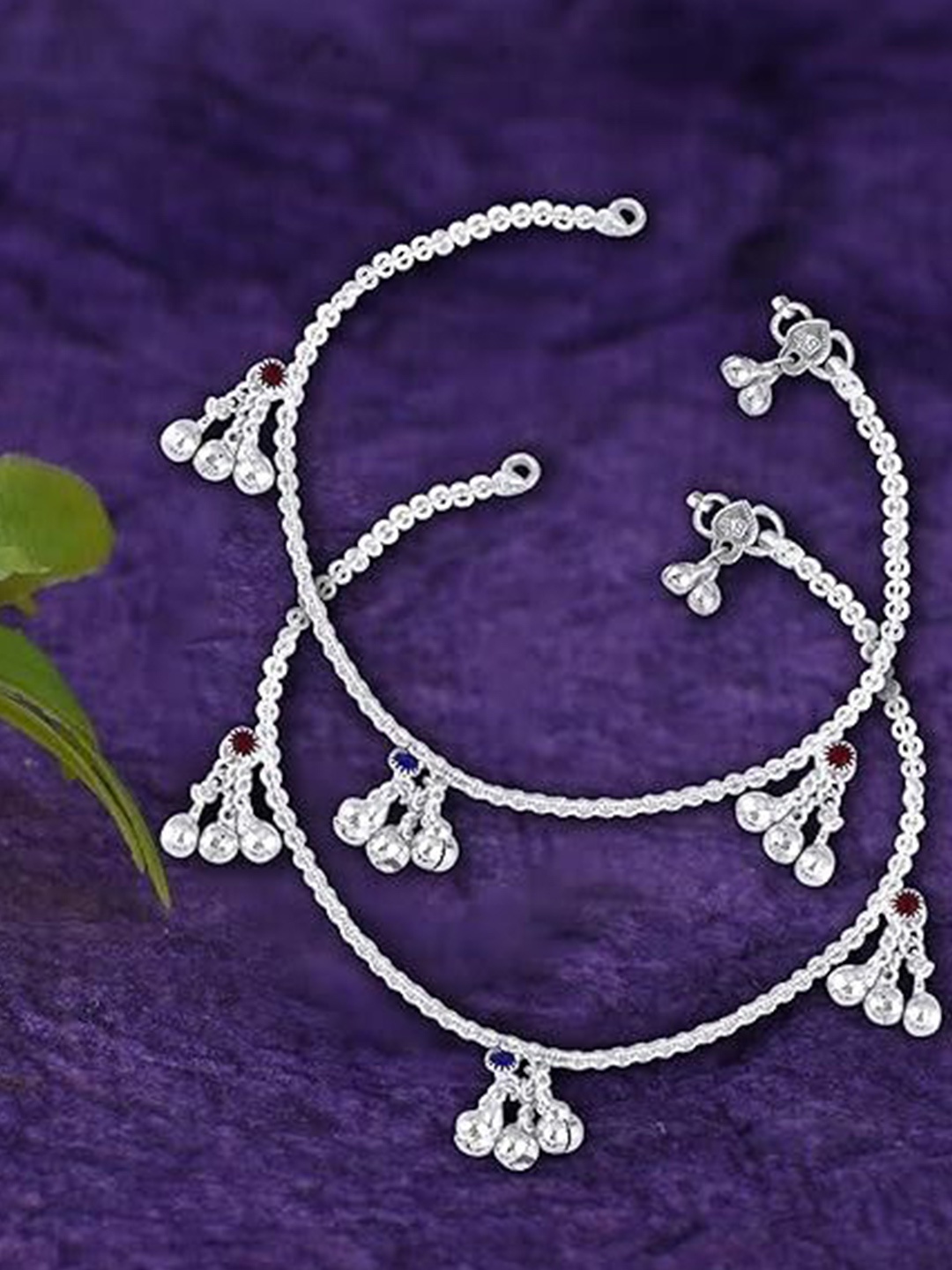 

Lila Set of 2 Silver-Plated Stone Studded Anklets