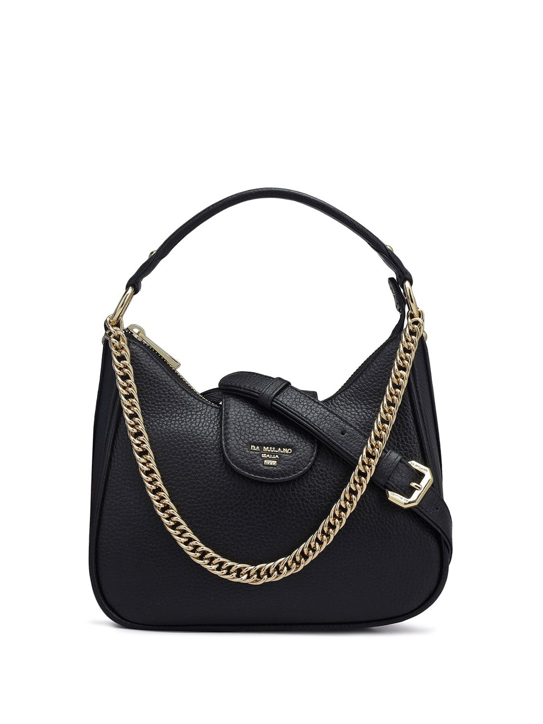 

Da Milano Women Textured Swagger Leather Sling Bag, Black