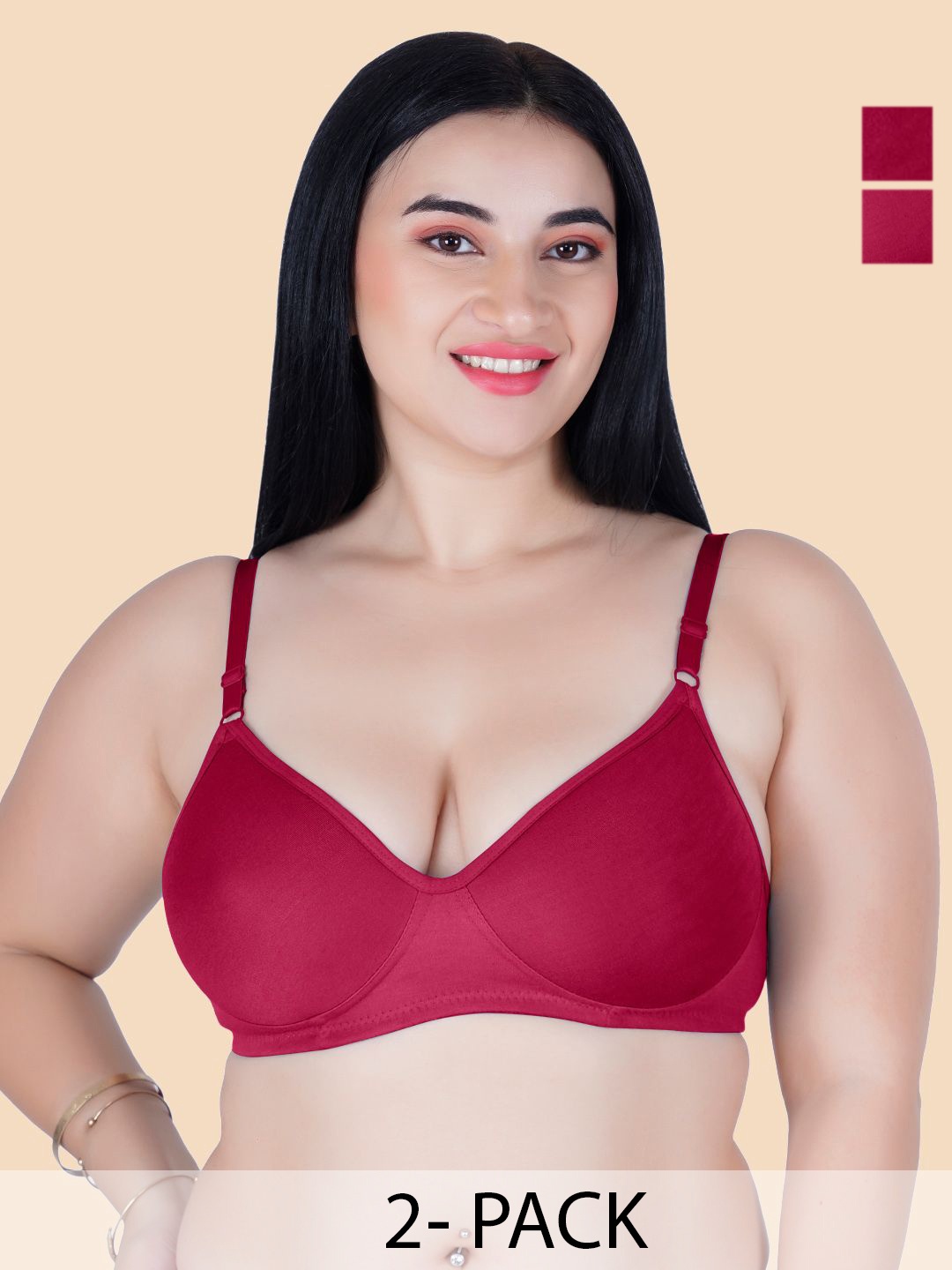 

KOMLI Pack Of 2 Full Coverage Lightly Padded Cotton T-shirt Bra, Maroon