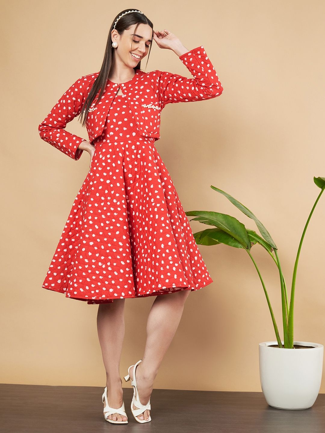 

COTLAND FASHION Women Polka Dots Printed Fit & Flare Dress, Red