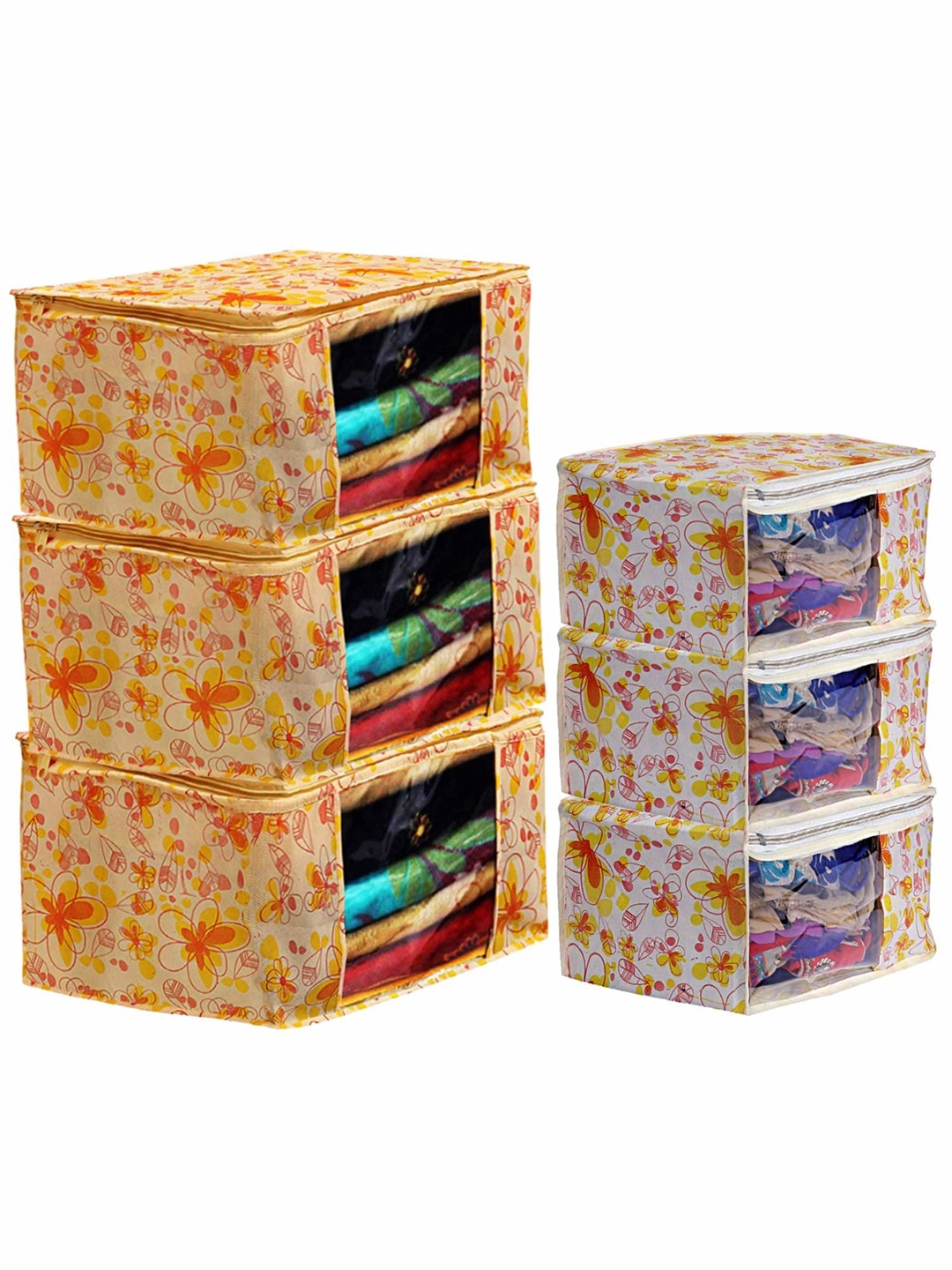 

Kuber Industries White & Yellow 6 Pieces Printed Saree Cover & Blouse Cover Organisers