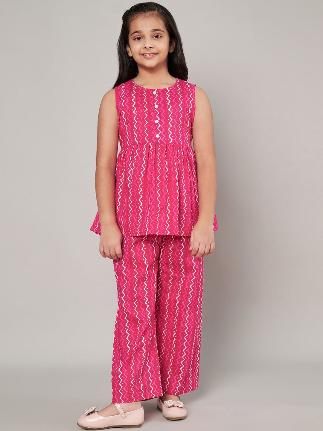 

FABRIC FITOOR Printed Pure Cotton Top With Trouser, Pink