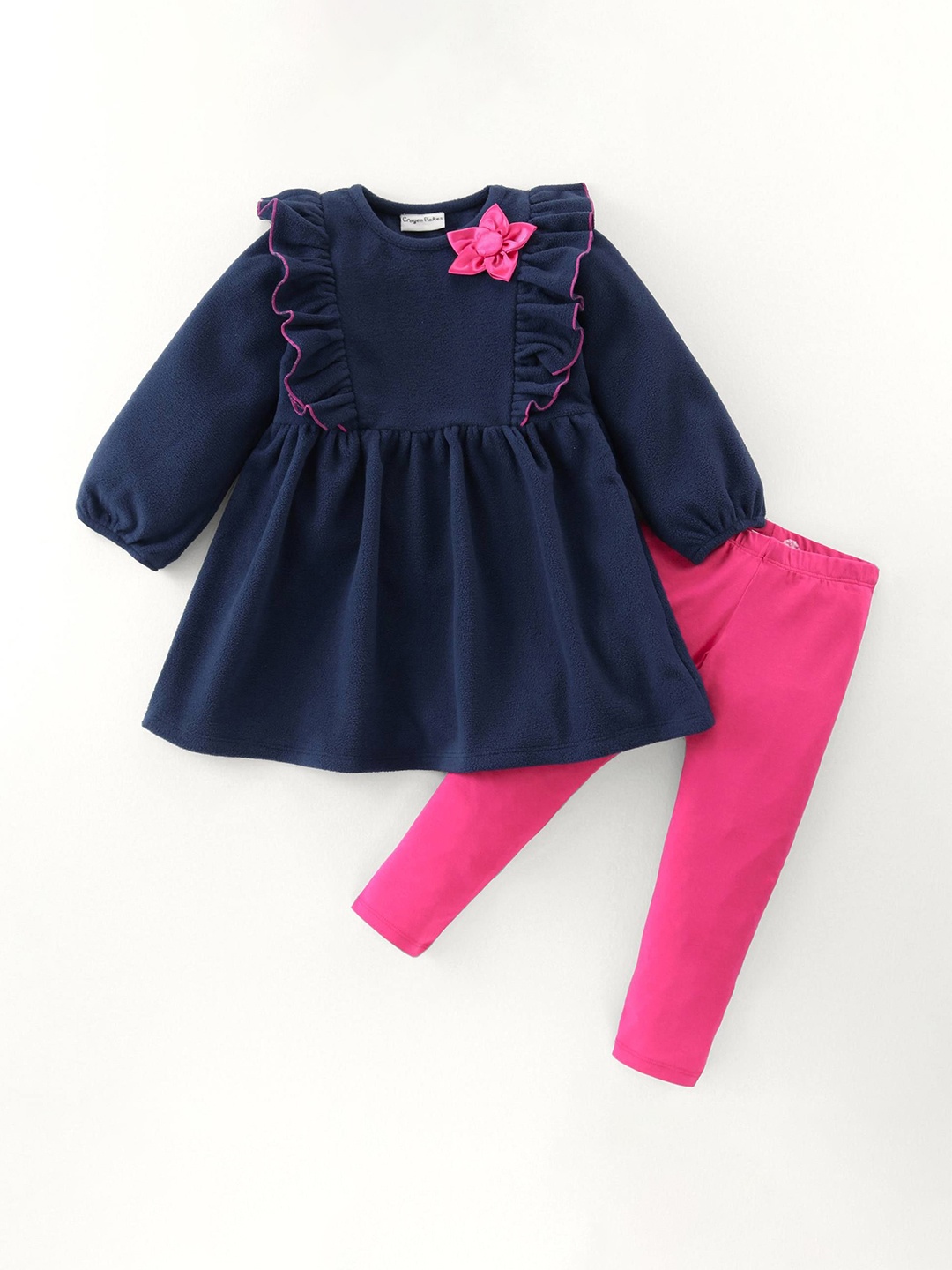 

CrayonFlakes Girls Round Neck Top with Leggings, Navy blue