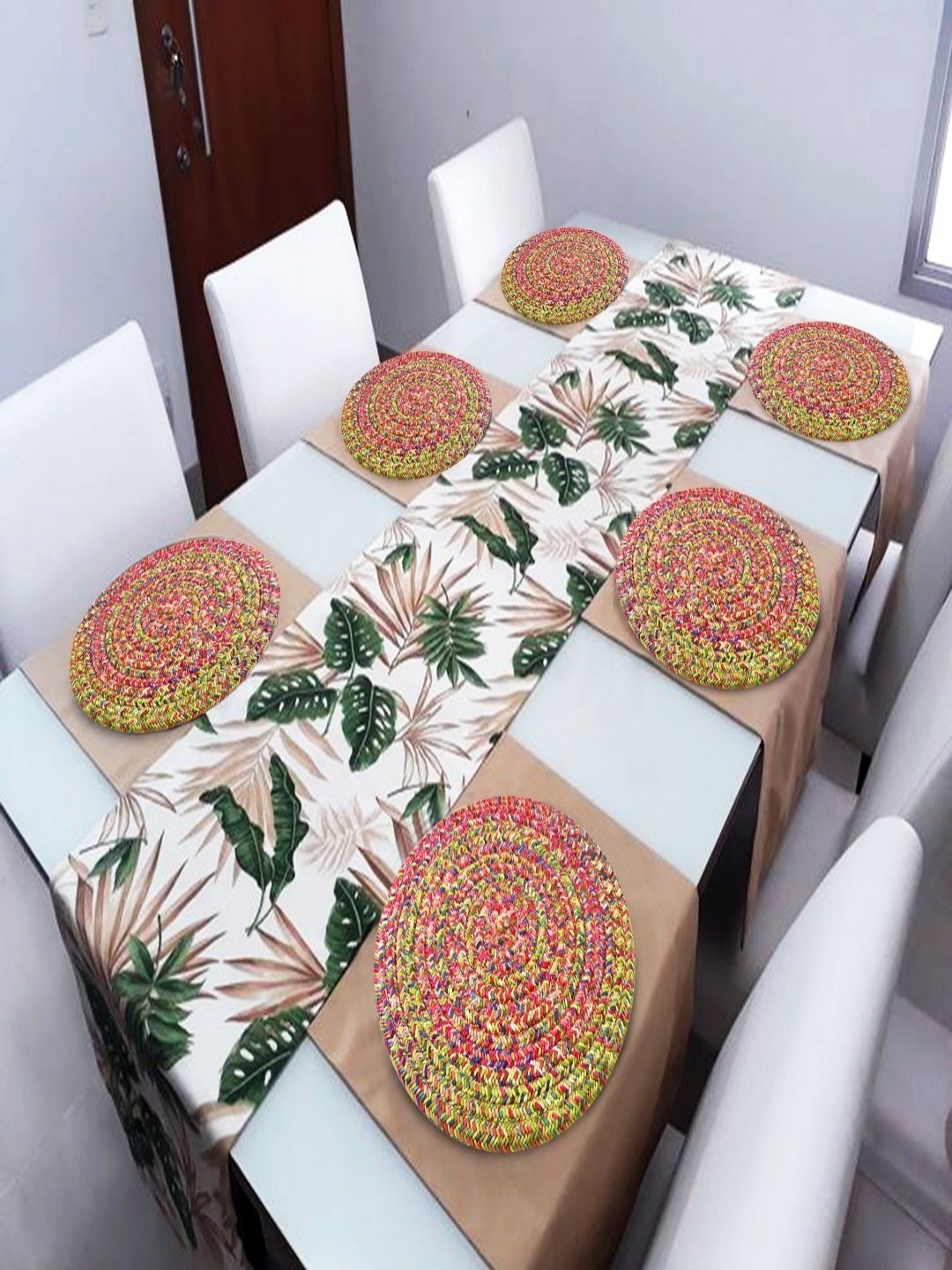 

LADLI JEE 2Pcs Pink & Green Textured Round Table Placemats