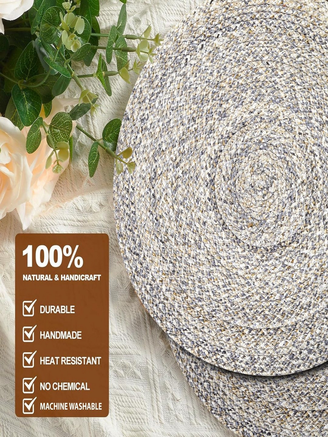 

LADLI JEE 2-Pcs Off-White & Blue Textured Round Table Placemats