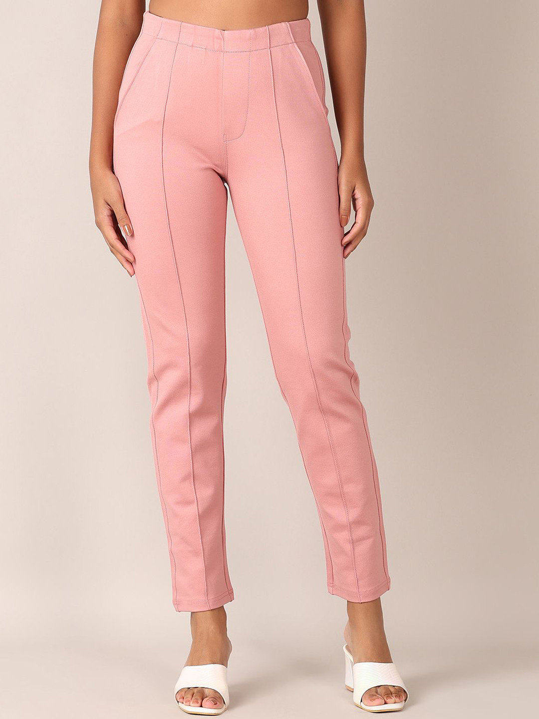 

V-Mart Women Regular Fit Cotton Cigarette Trousers, Pink