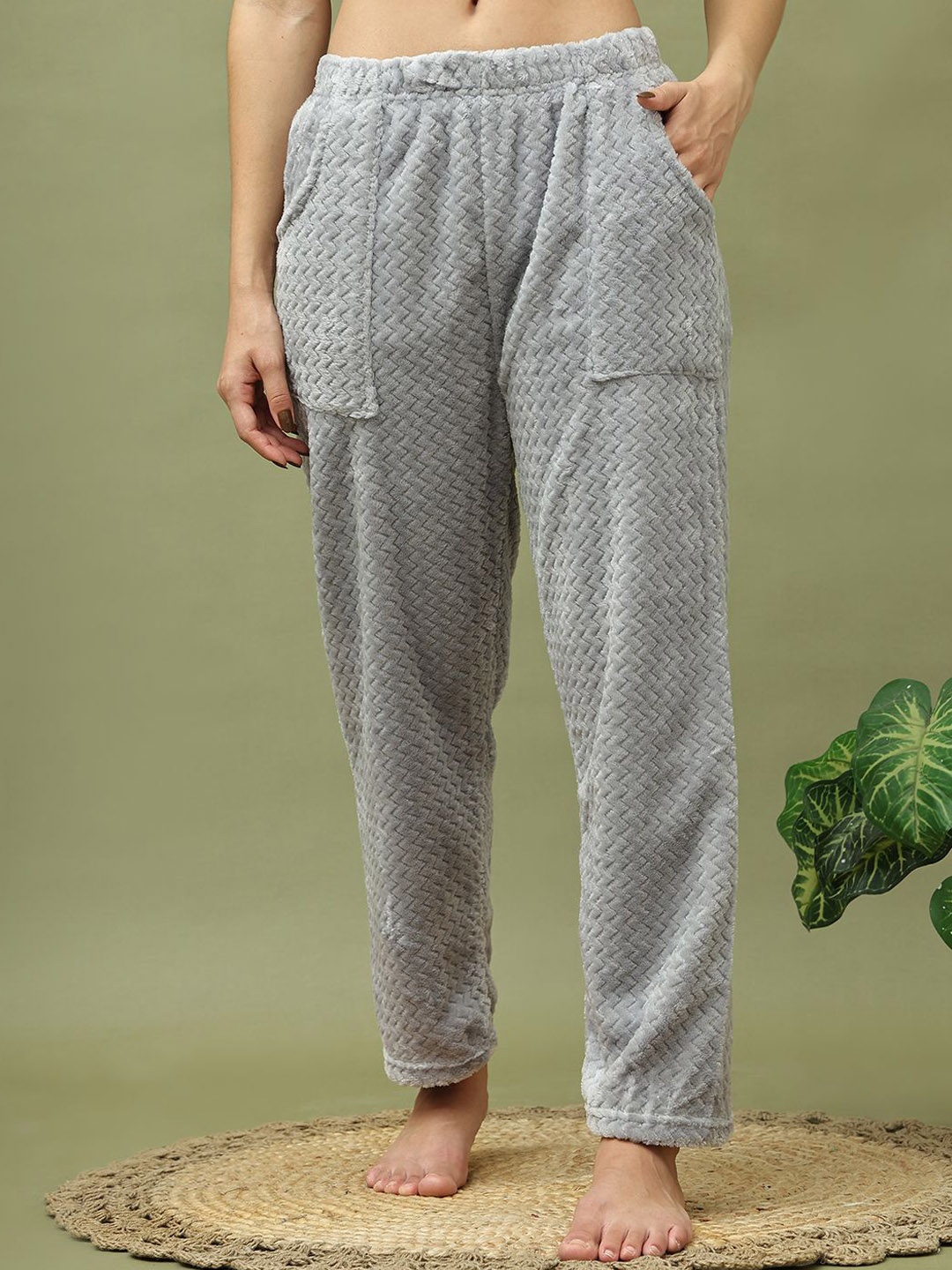 

TAG 7 Women Self Design Straight Leg Lounge Pants, Grey