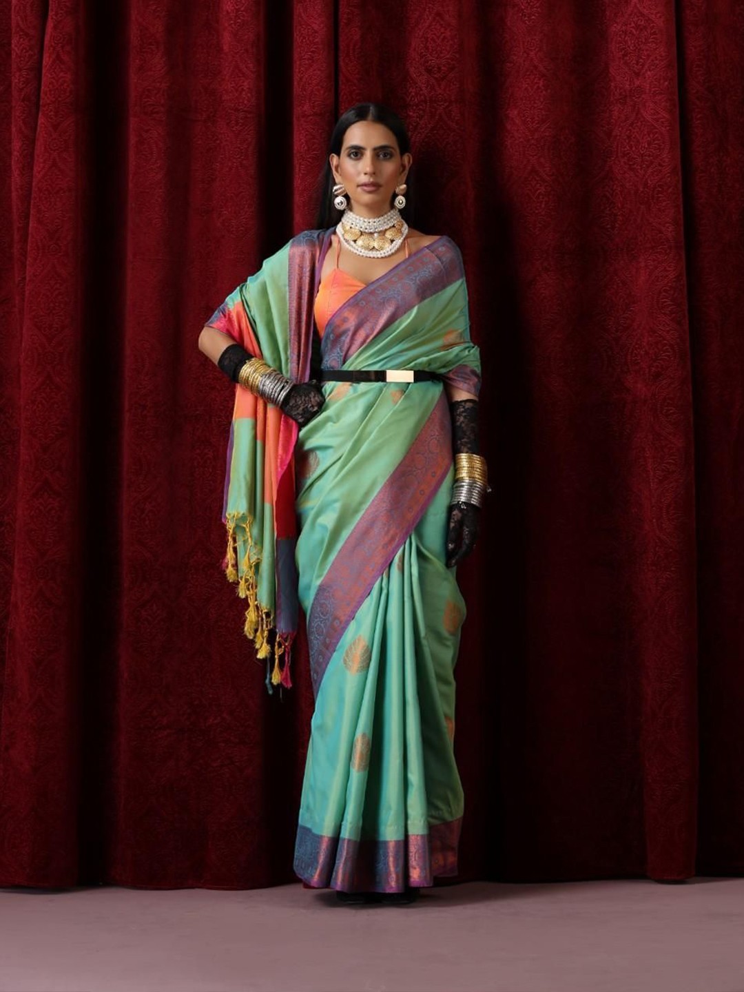 

Swtantra Ethnic Motifs Woven Design Saree, Blue