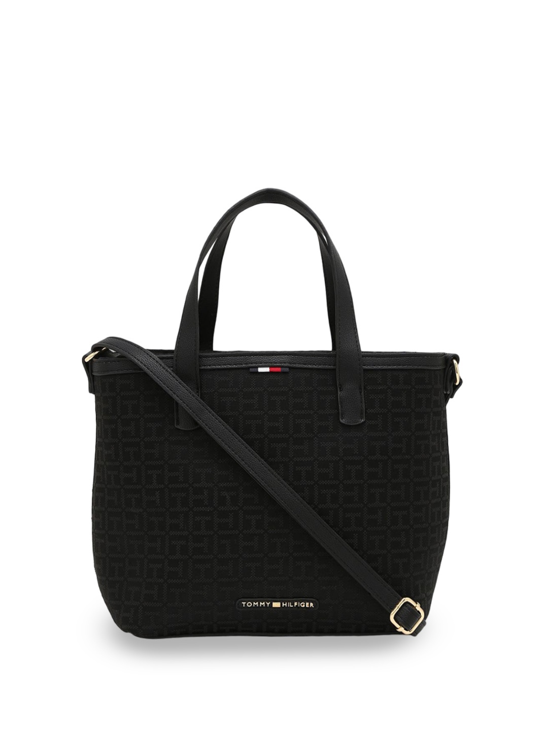 

Tommy Hilfiger Women Brand Logo Printed Shopper Leather Shoulder Bag, Black