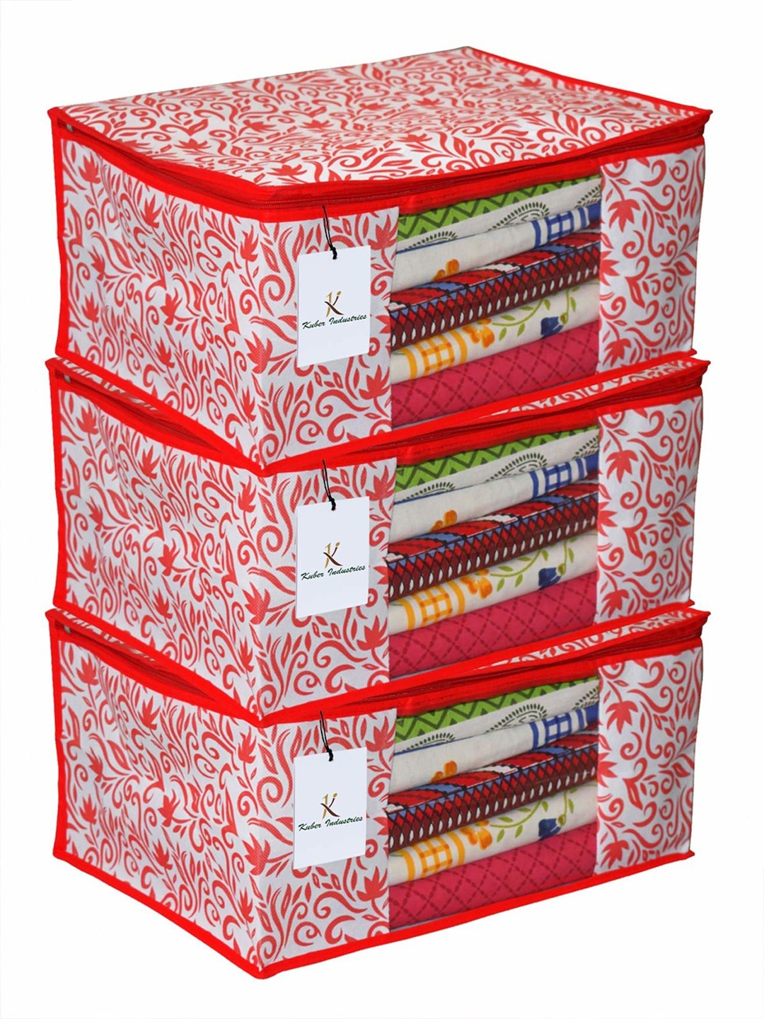 

Kuber Industries Red 3 Pieces Multi-Utility Organisers