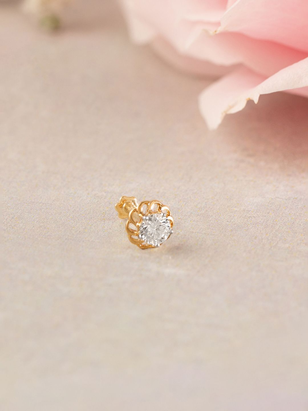 

Mia by Tanishq Women 14KT Ethereal Glow Gold & Diamond Nose Pin -0.38g, Yellow
