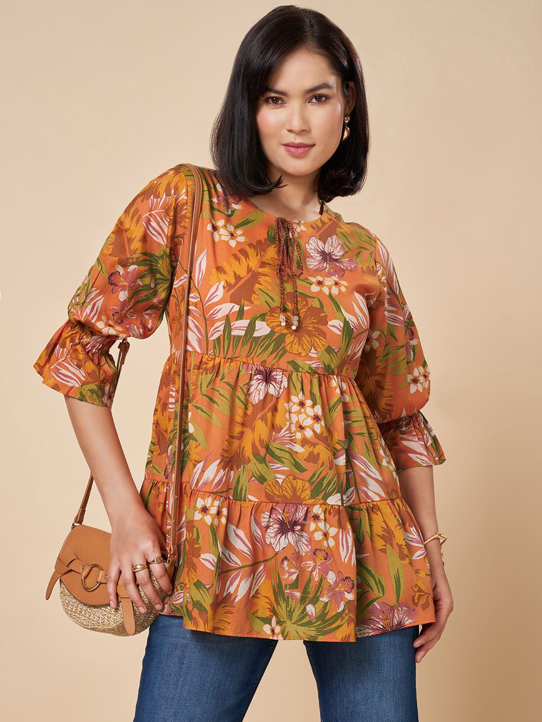 

Marigold Lane Women A-Line Floral Top, Orange