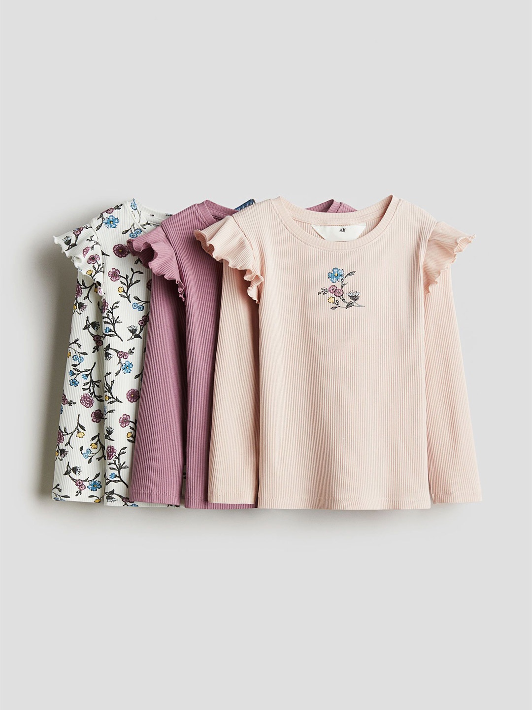 

H&M Girls Pack Of 3 Frill-Trimmed Jersey Tops, White