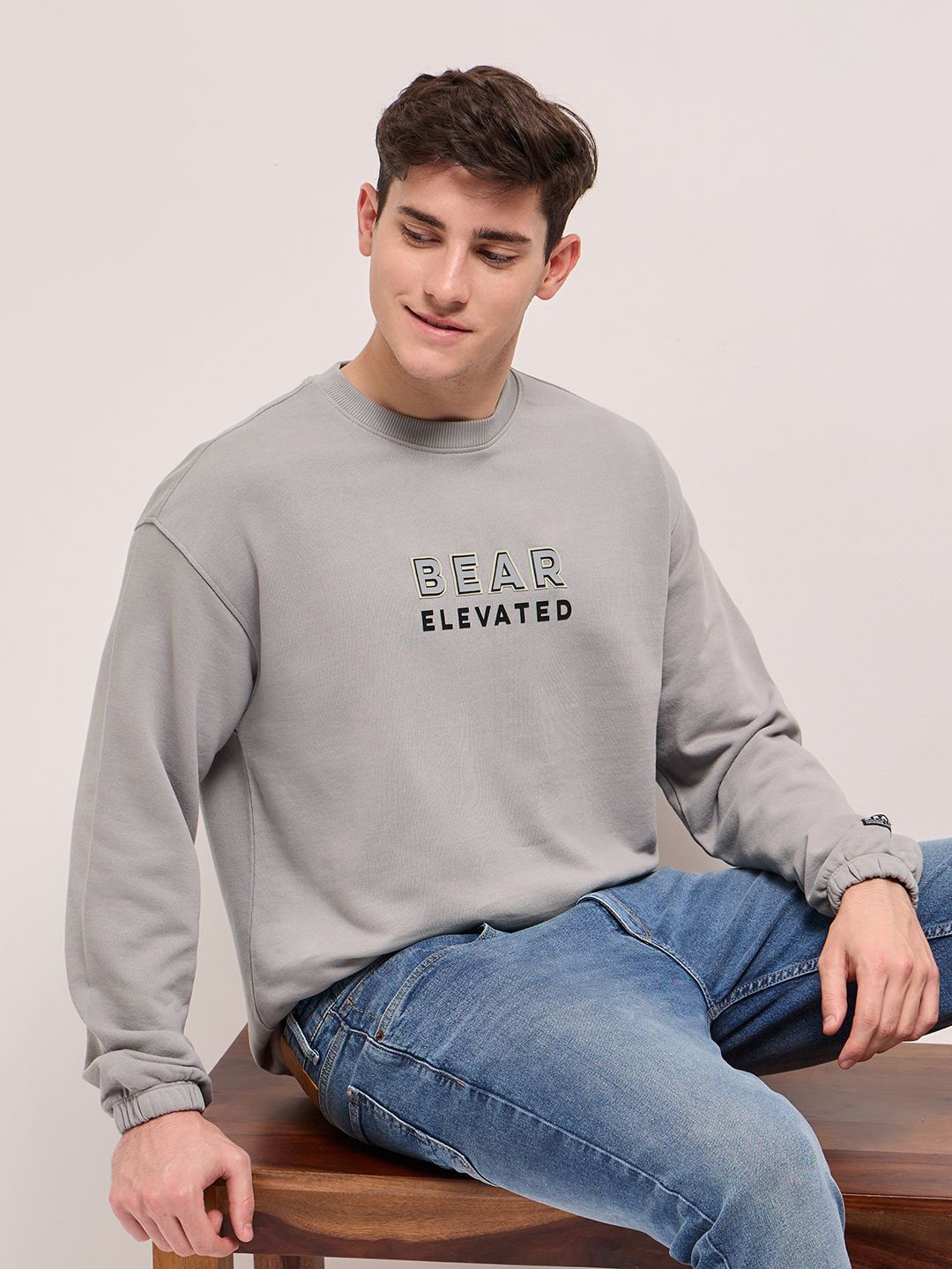 

THE BEAR HOUSE Men Printed Round Neck Cotton Pullover Sweatshirt, Grey