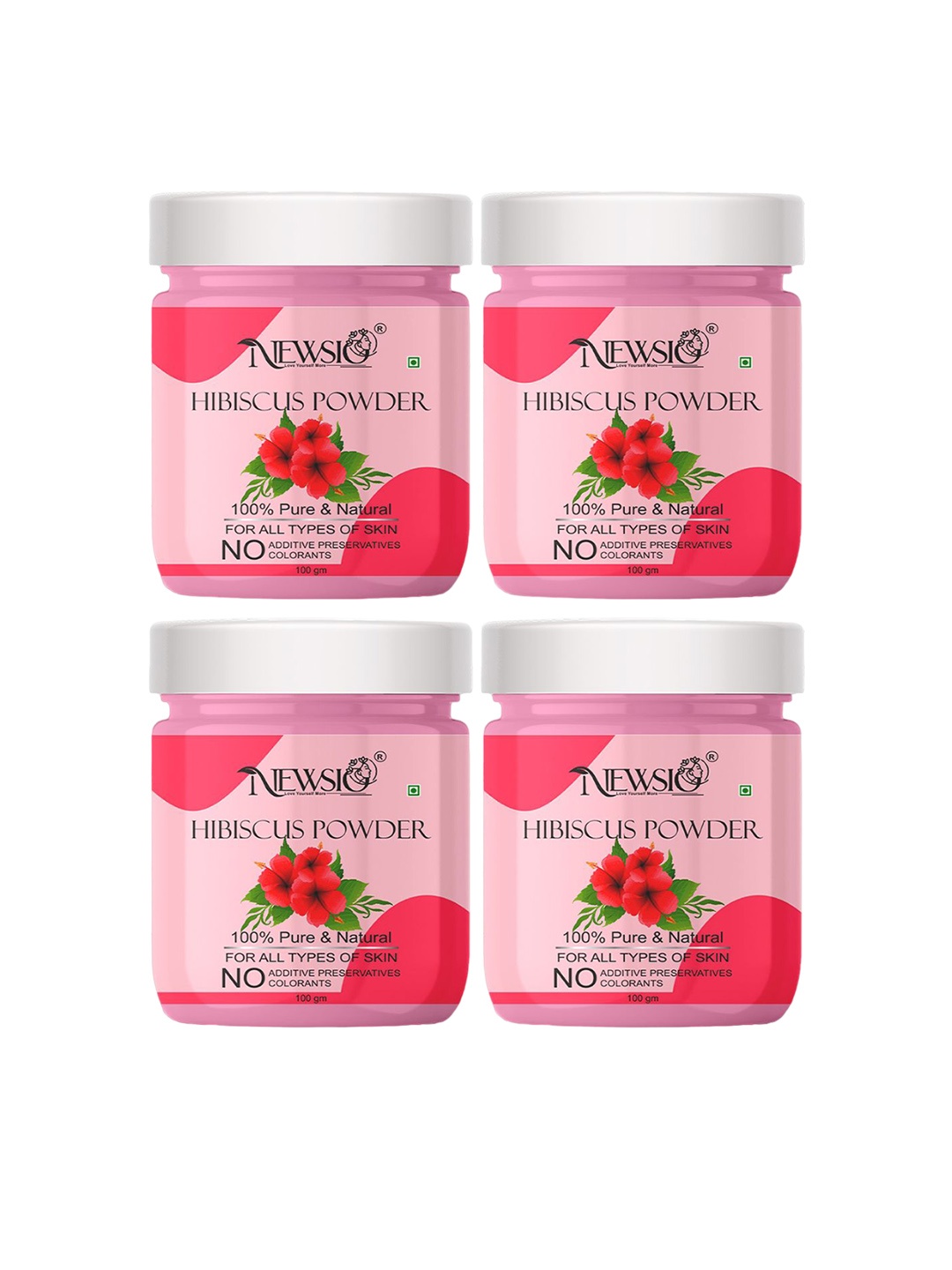 

Newsio Set Of 4 Pure & Natural Hibiscus Powder For Skin & Hair - 100g Each, Pink