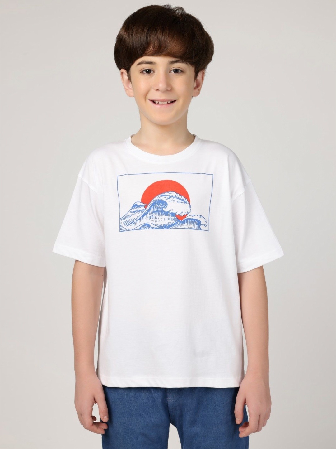 

Wakia Boys Graphic Printed Round Neck Organic Cotton T-shirt, White