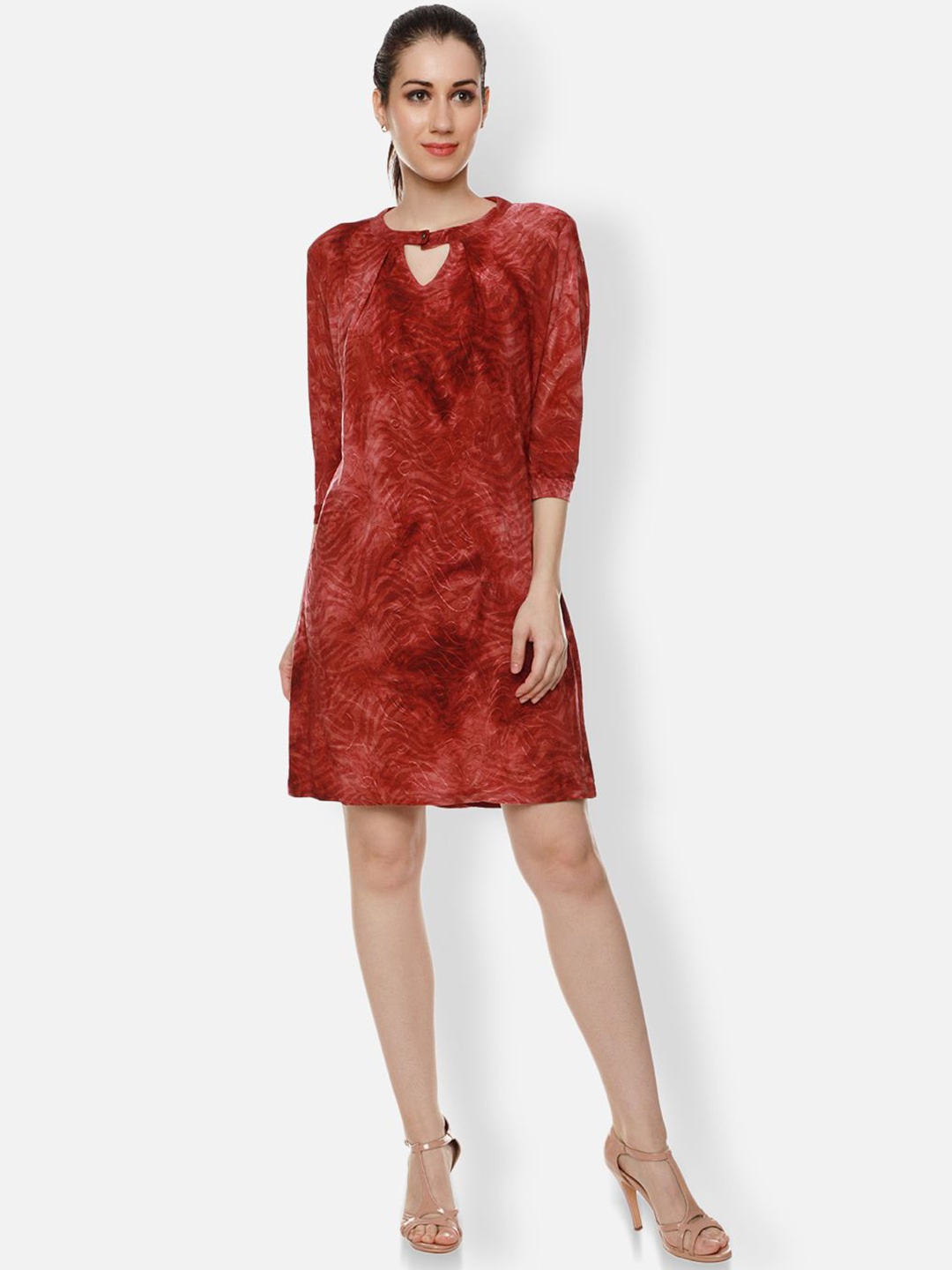 

Biyu Women Keyhole Neck A-Line Above Knee Dress, Red