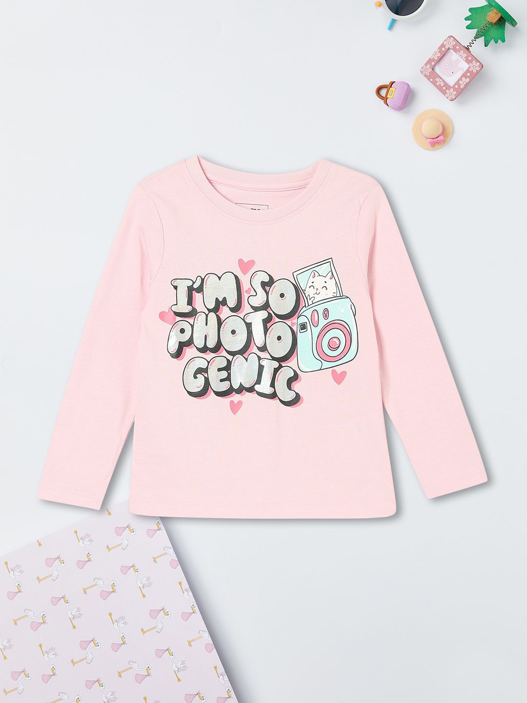 

max Girls Printed Typography Cotton Top, Pink