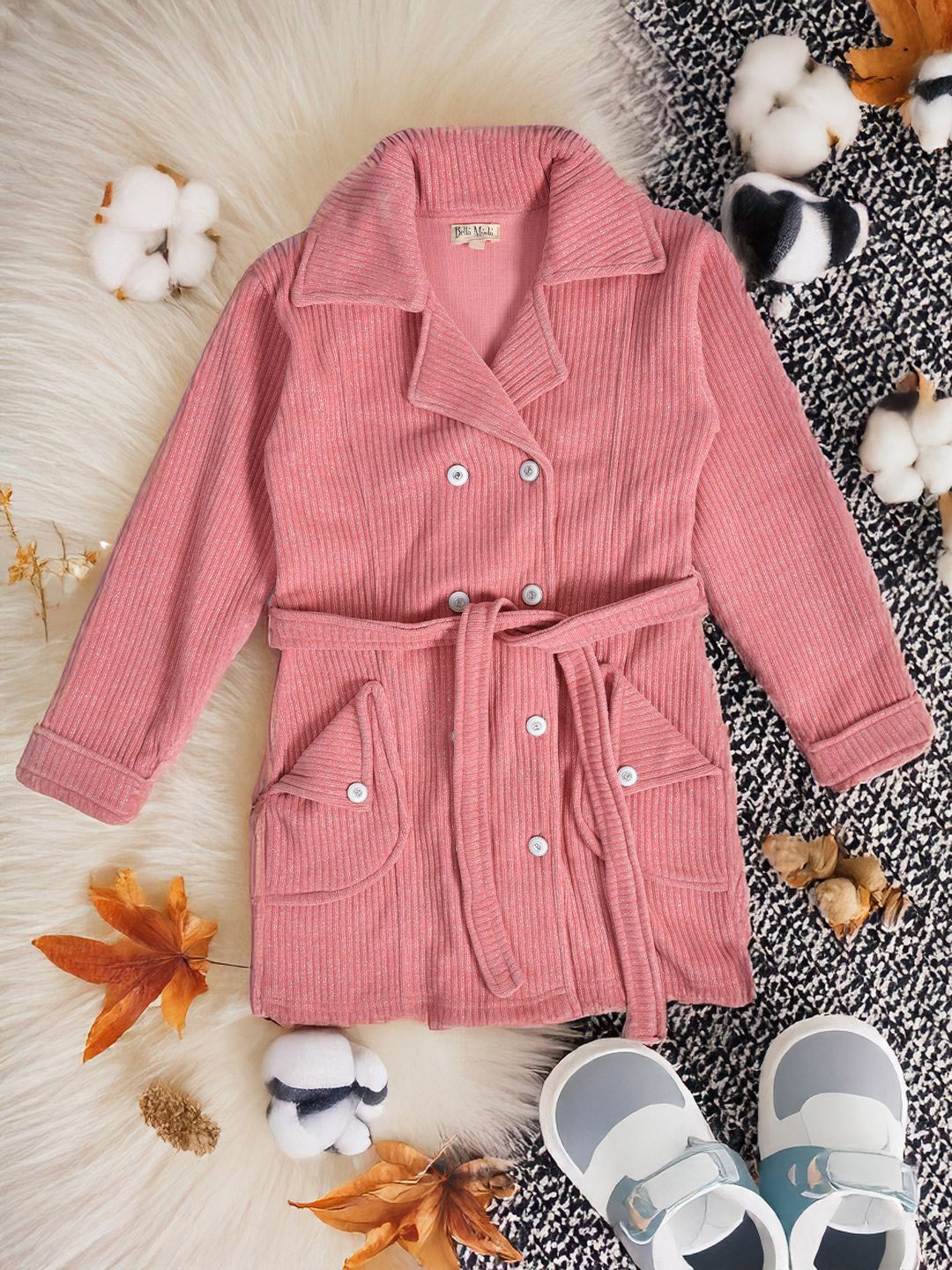 

BAESD Girls Lapel Collar Solid Woollen Casual Tailored Jacket, Pink
