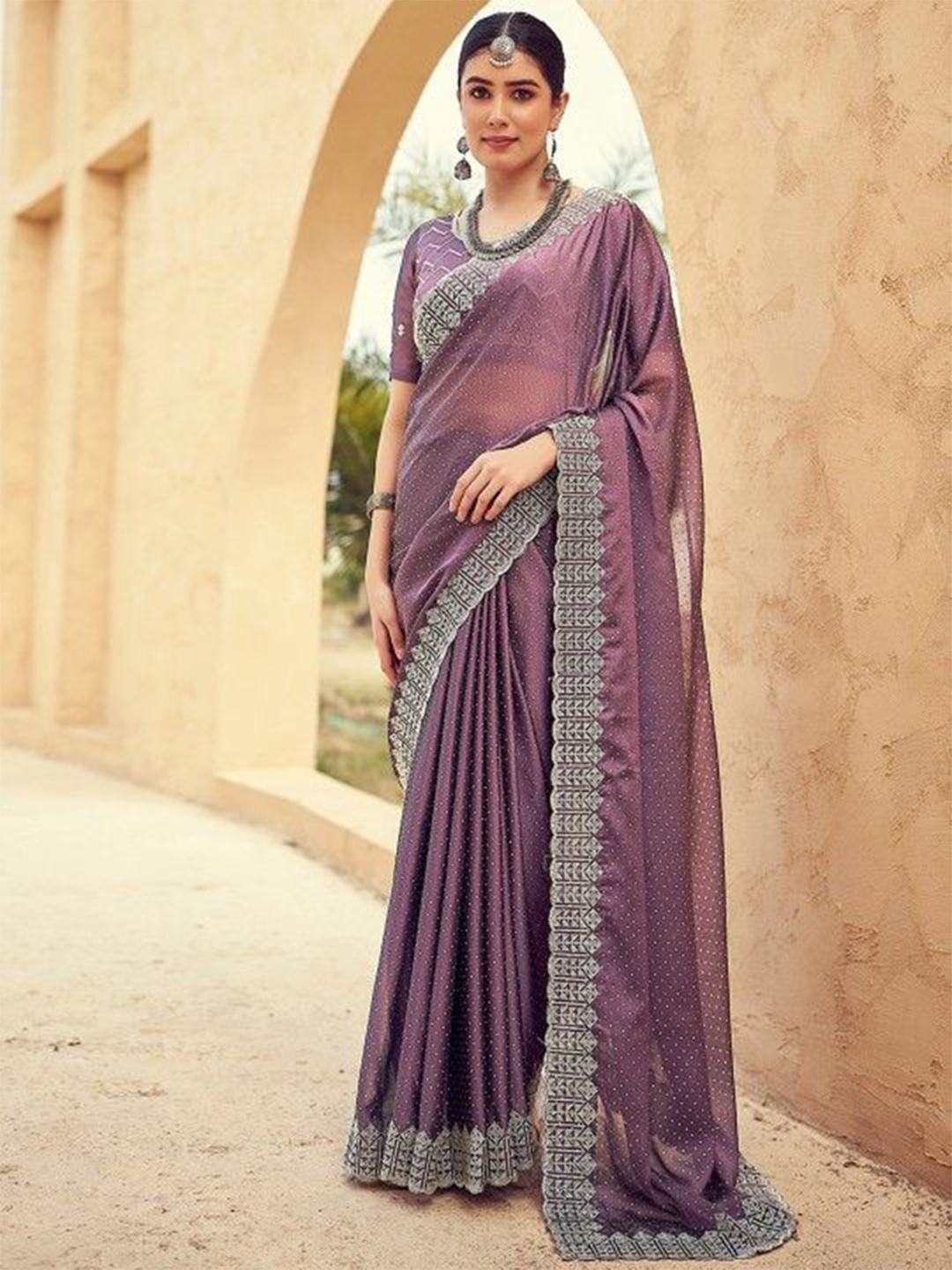 

Sitanjali Beads and Stones Embellished Maheshwari Sarees, Violet