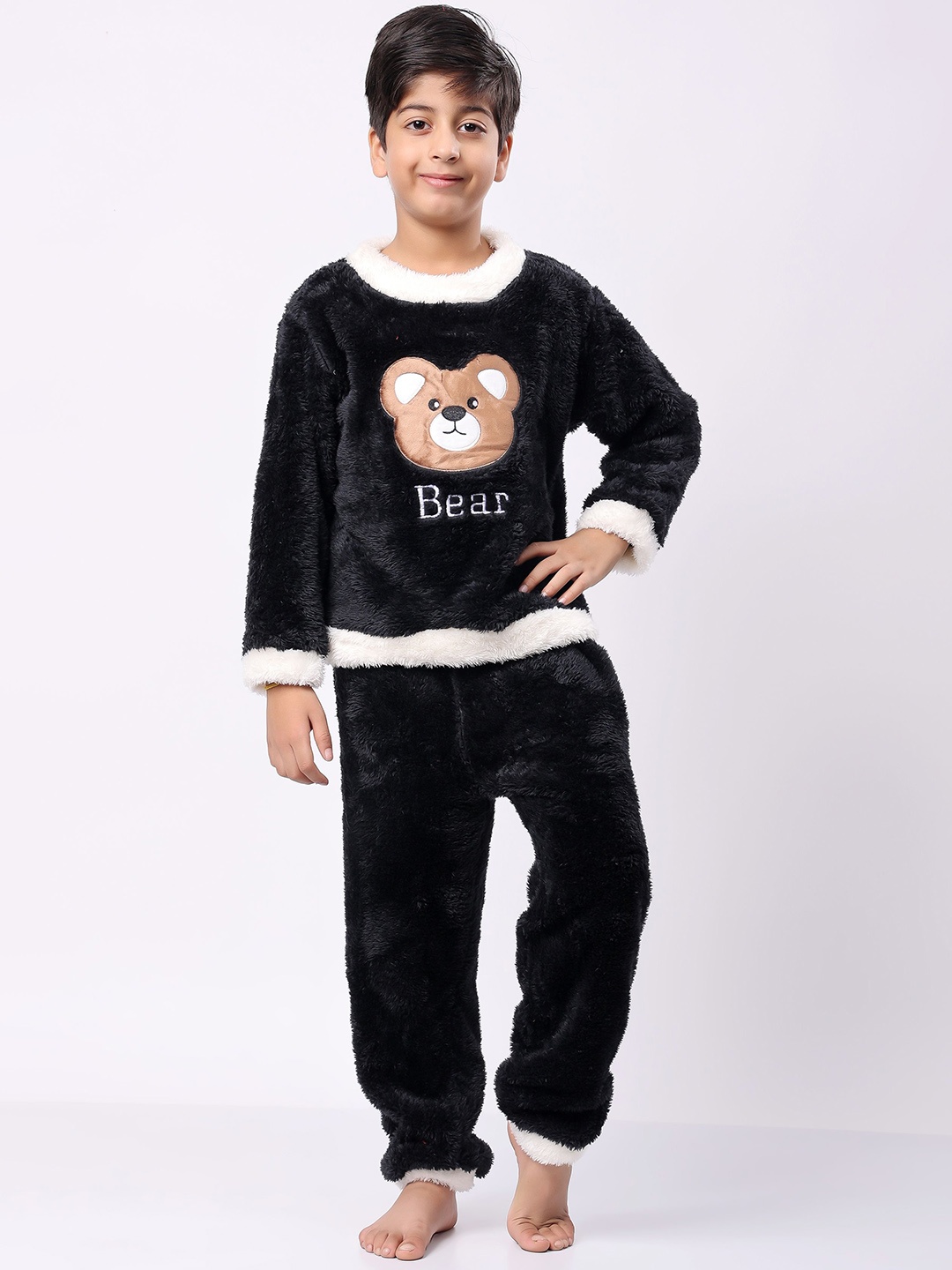 

Lugo Kids Printed Round Neck Slip-On Winter Night suit, Black