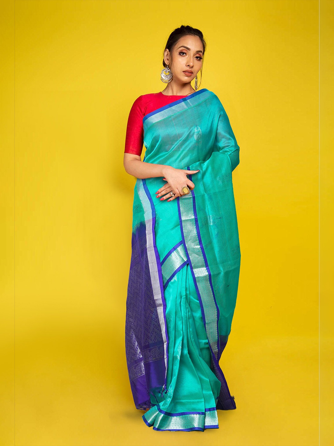 

Unnati Silks Woven Design Zari Handloom Kanjeevaram Saree, Turquoise blue