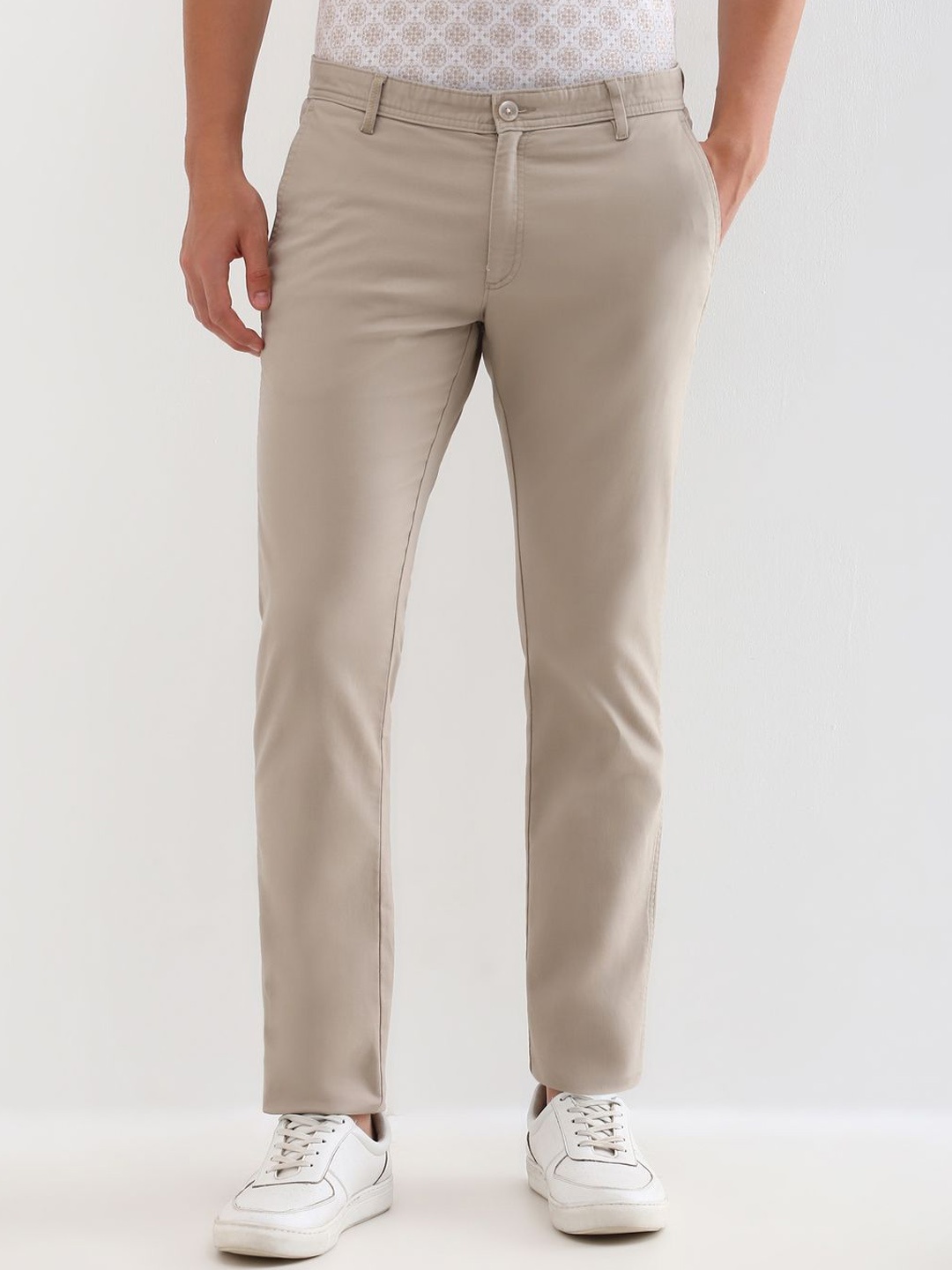 

Allen Solly Men Cotton Slim Fit Trousers, Beige