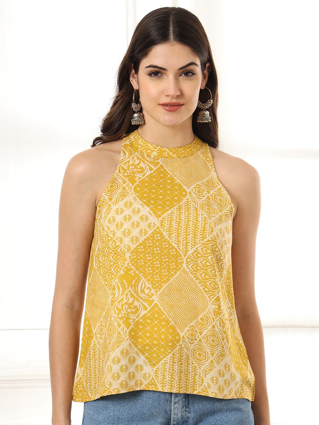 

Anouk Rustic Women Halter Neck Sleeveless Top, Yellow