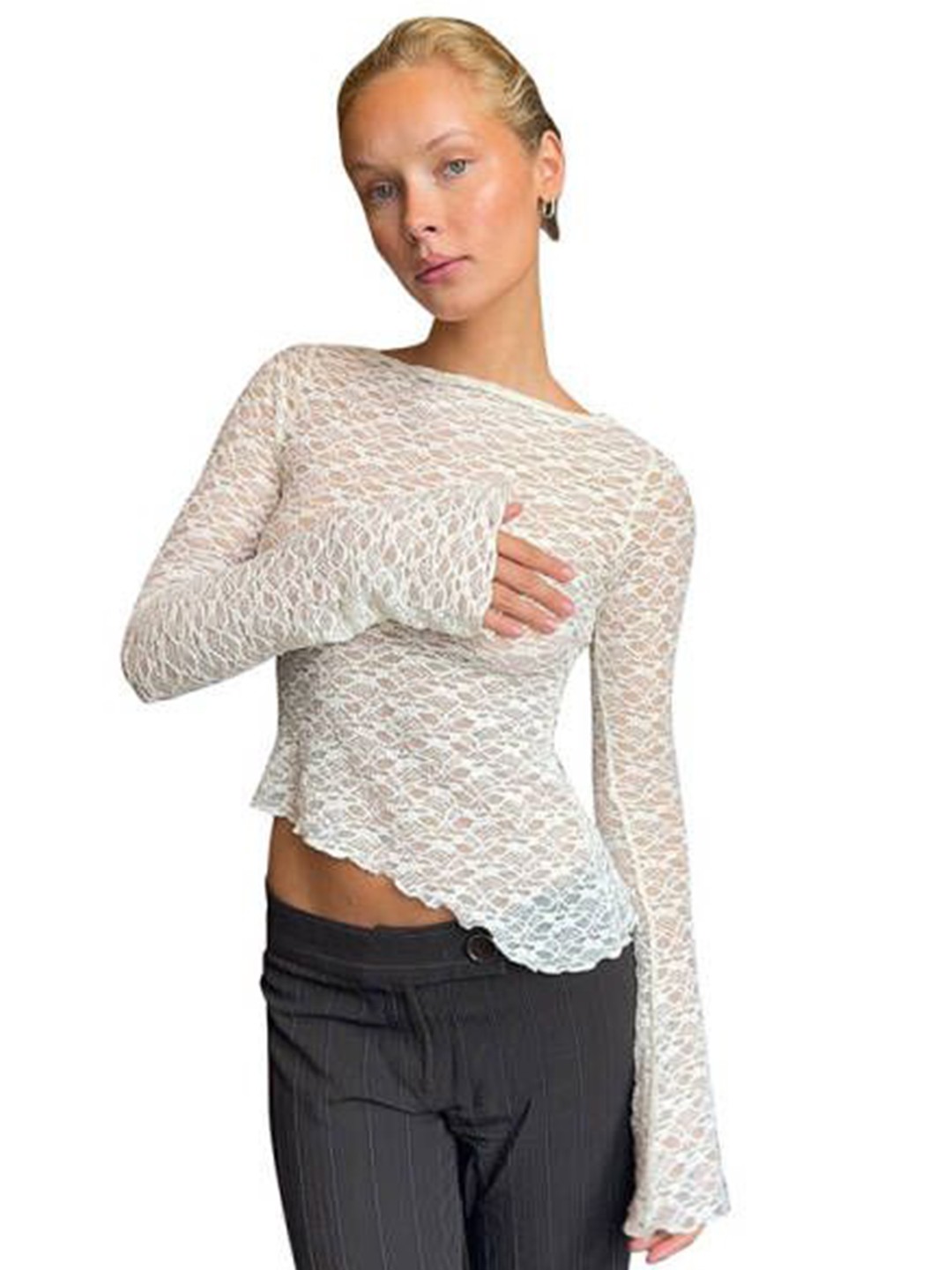 

HERE&NOW Women Self Design Top, White