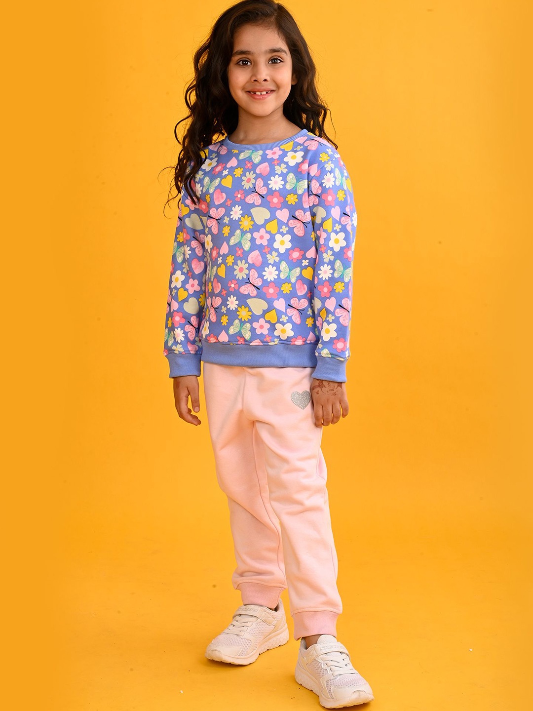 

Anthrilo Girls Printed Fleece Sweatshirt With Joggers, Blue