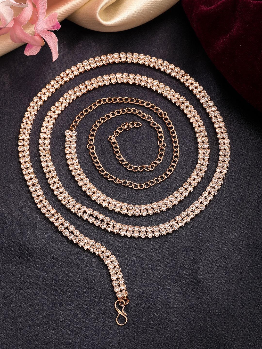 

NVR Rose Gold-Plated Cubic Zirconia Studded Waist Chain Saree Accessories