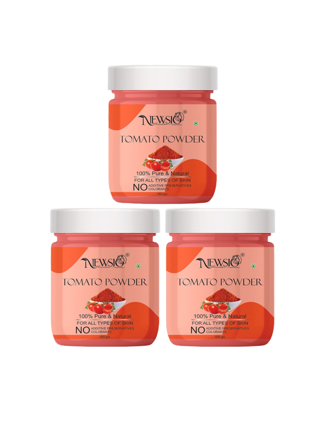 

Newsio Set Of 3 100% Pure & Natural Tomato Powder For Skin & Hair - 100 g Each, Red