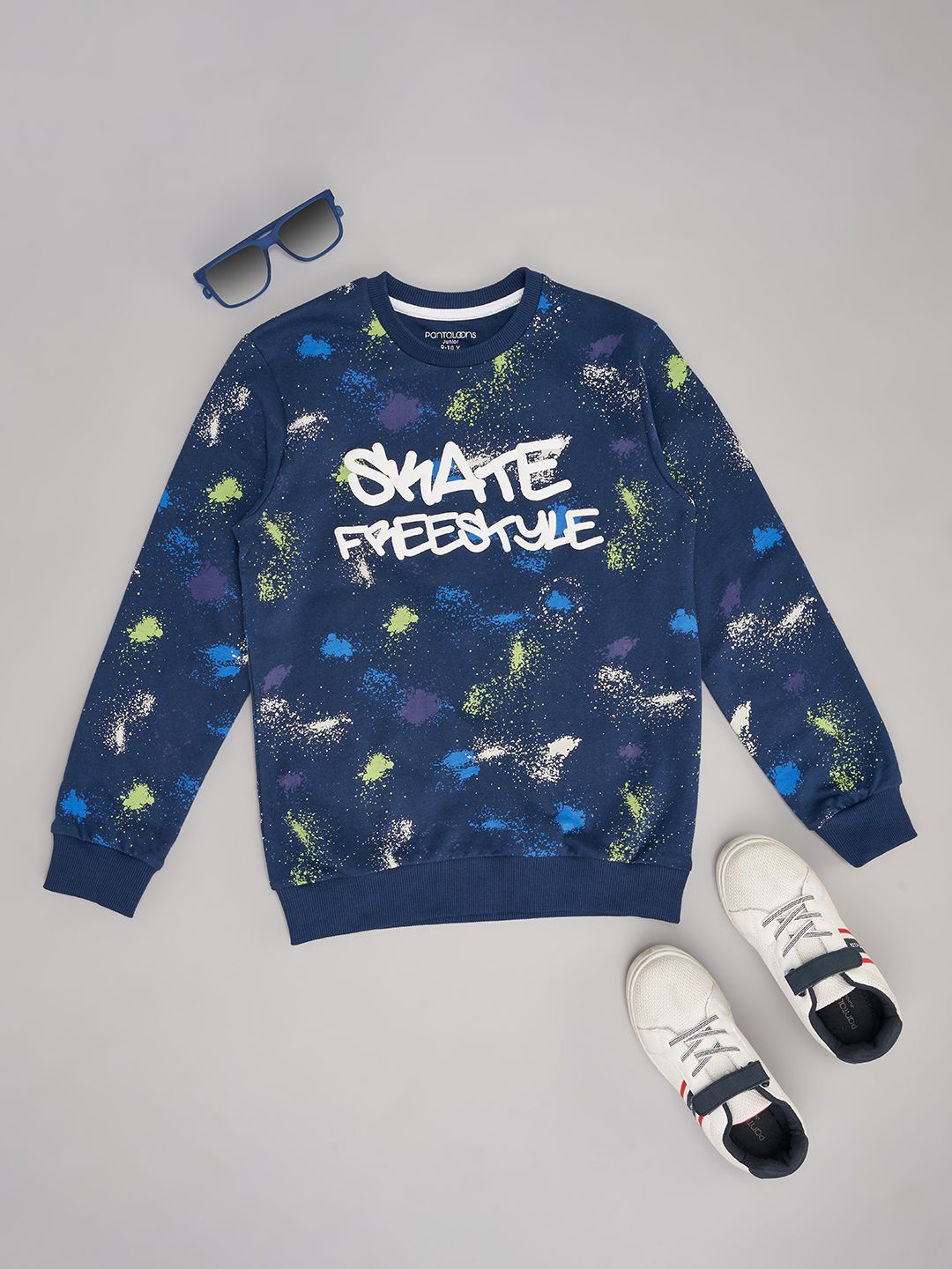 

Pantaloons Junior Girls Printed Cotton Pullover Sweatshirt, Navy blue
