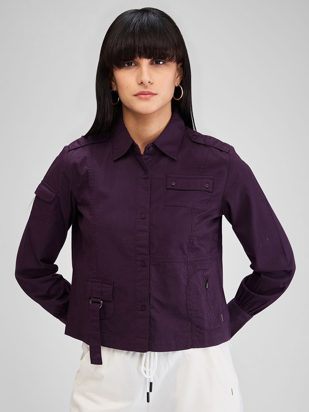 

SPYKAR Women Spread Collar Solid Cotton Casual Shirt, Purple