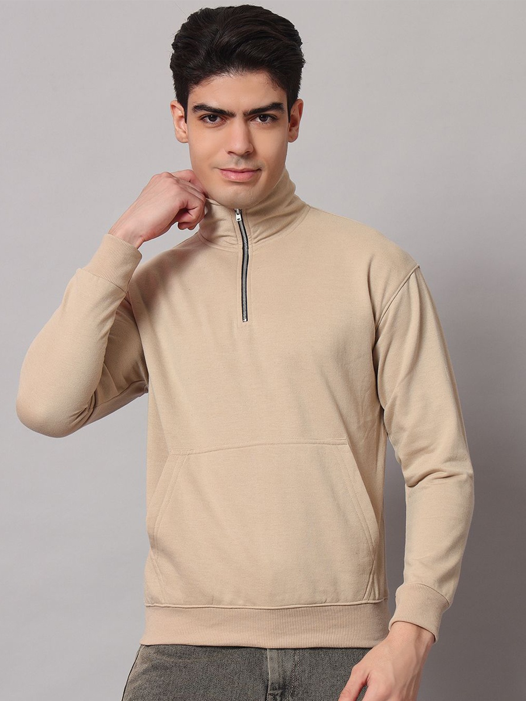 

Obaan Men High Neck Pullover Sweatshirt, Beige
