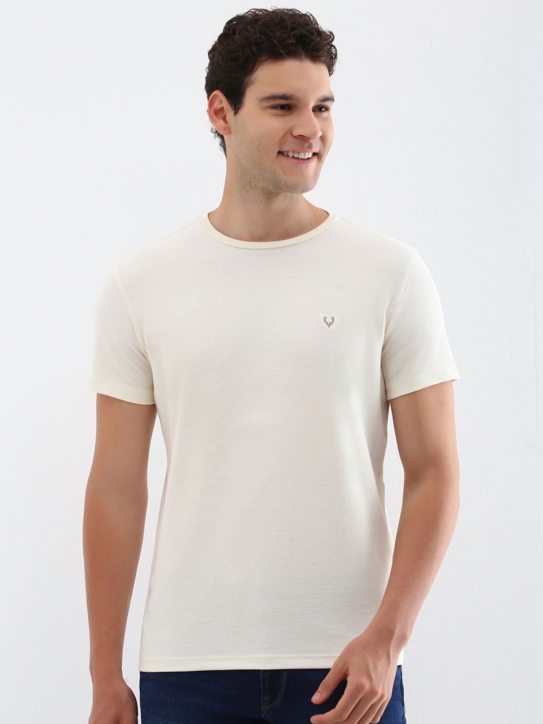 

Allen Solly Men Solid Round Neck Cotton T-shirt, Beige