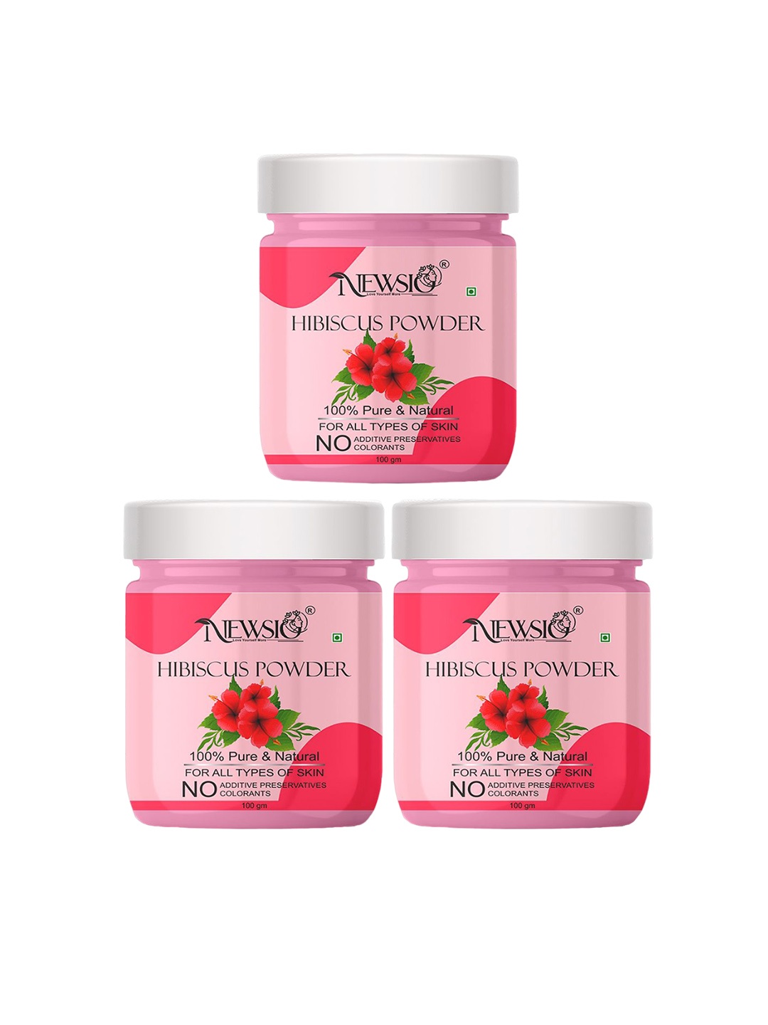 

Newsio Set Of 3 Pure & Natural Hibiscus Powder For Skin & Hair - 100g Each, Pink