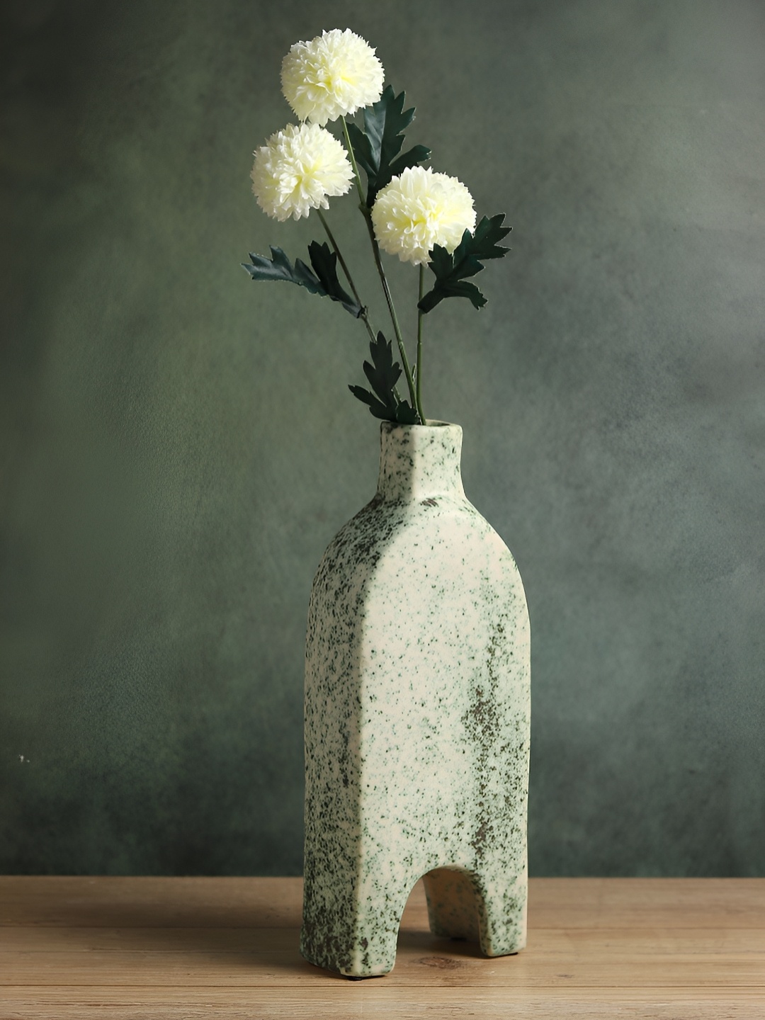 

HABERE INDIA Green & White Ceramic Flower Vase