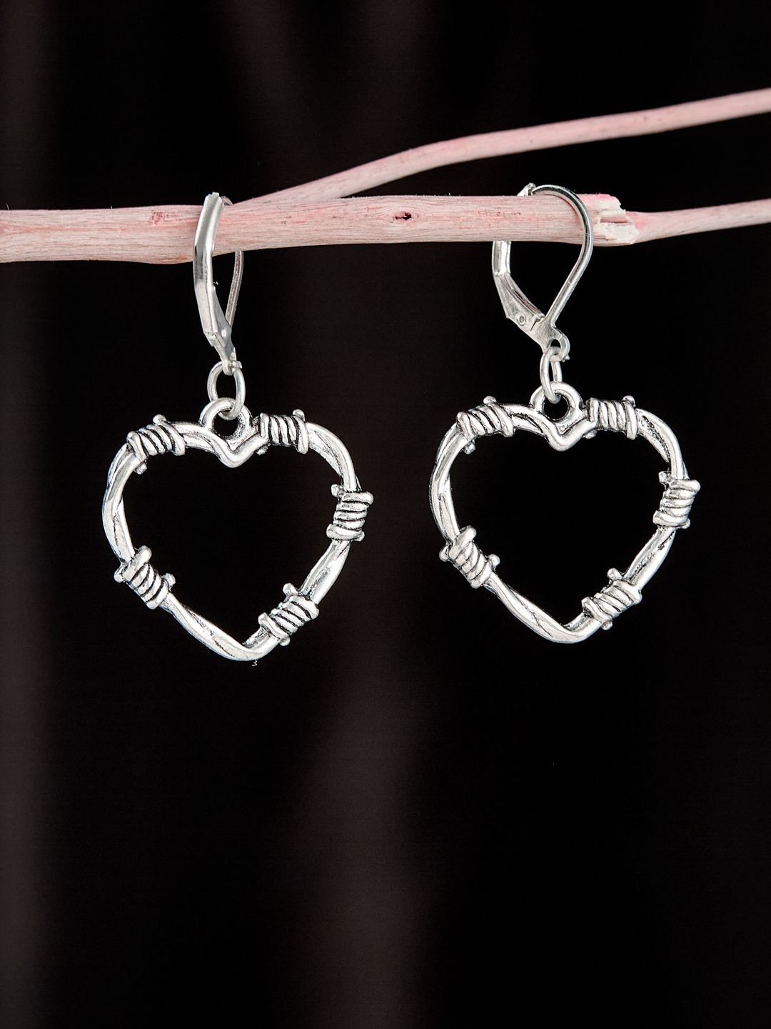 

ATIBELLE Silver-Plated German Silver Heart Shaped Drop Earrings