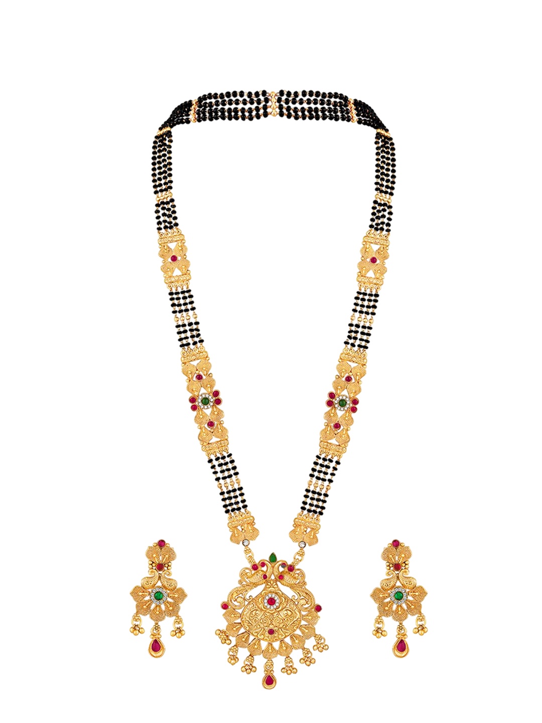 

Peora Gold-Plated Artificial Stones and Beads Mangalsutra & Earrings