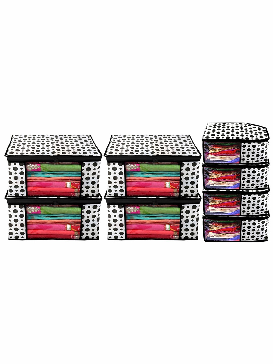 

Kuber Industries Black 8 Pieces Polka Dots Printed Multi-Utility Organisers