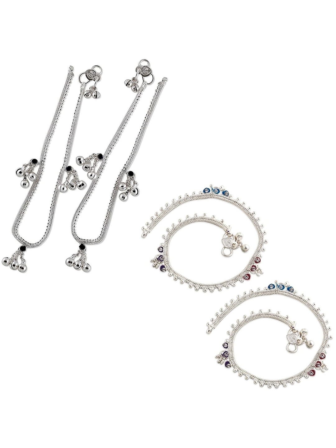 

Lila Set of 2 Silver-Plated Stone Studded Anklets