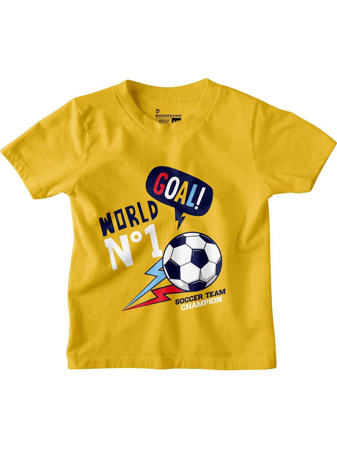 

BonOrganik Boys Graphic Printed Round Neck Cotton T-shirt, Mustard
