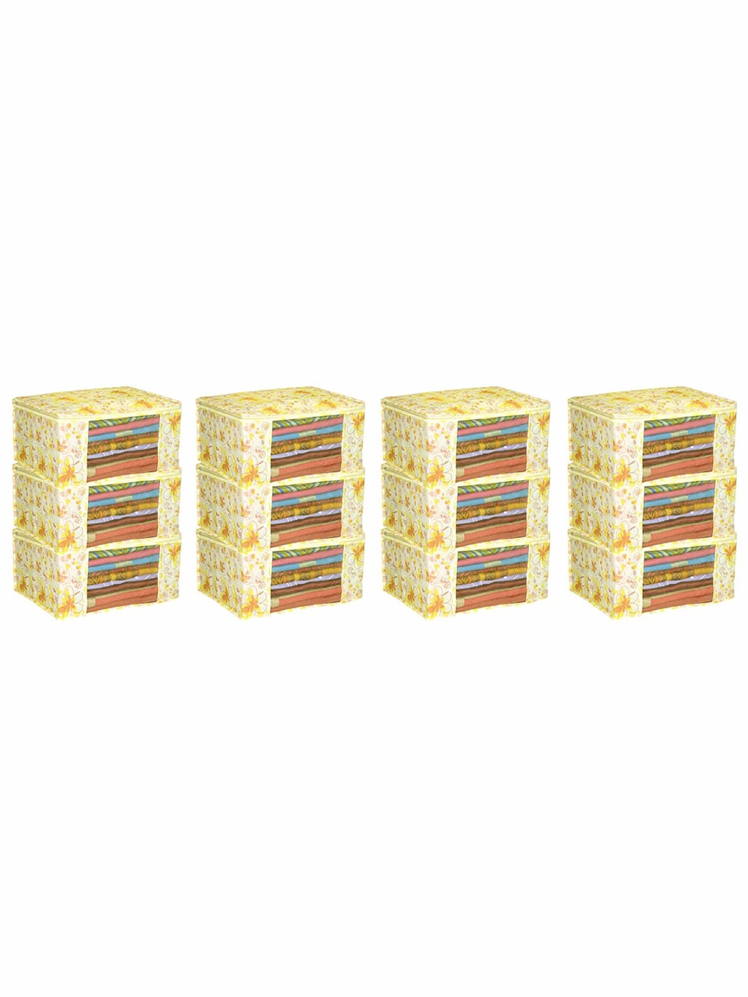 

Kuber Industries Yellow & White 12 Pieces Printed Saree Cover Organisers
