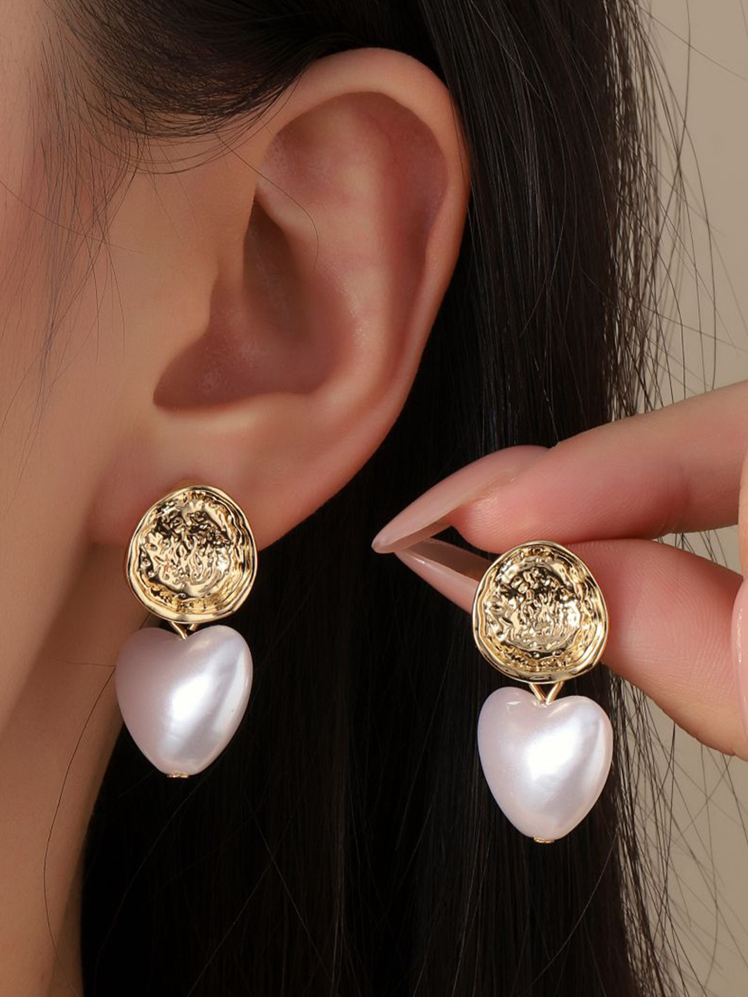 

SALTY Heart Shaped Pearls Beaded Drop Earrings, Gold
