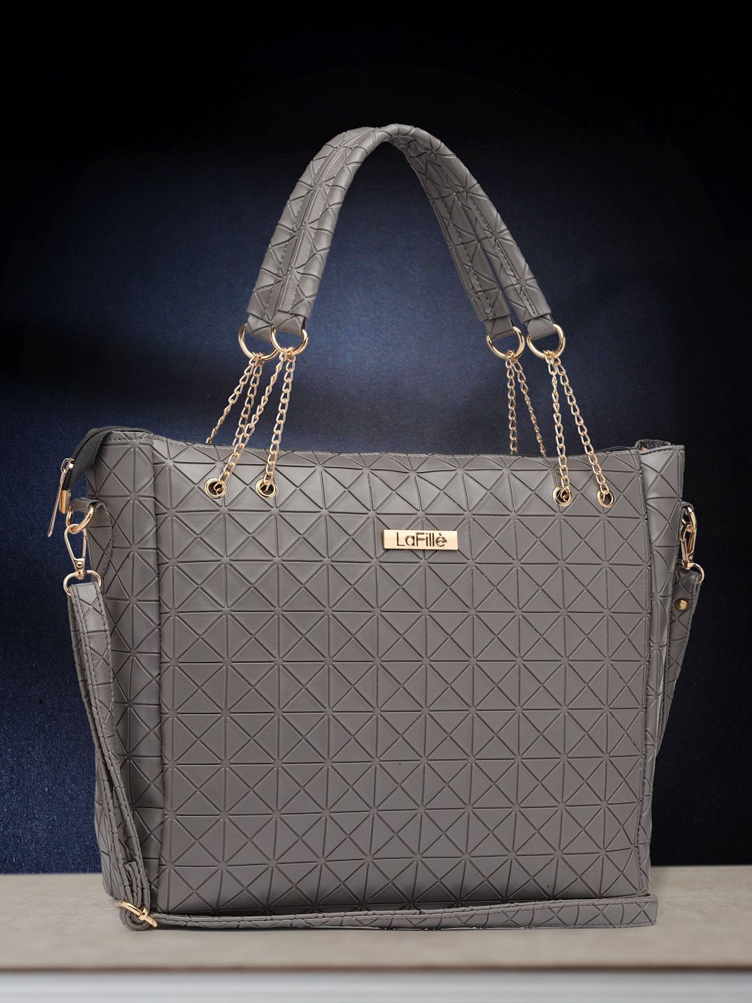

LaFille Women Textured Solid Structured Handheld Bag, Grey
